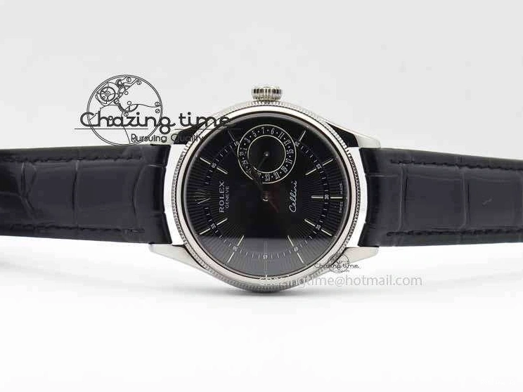 1218 Cellini Date VF Best Edition SS Black Dial Stick Markers On Black Leather Strap A Lightweight 3725
